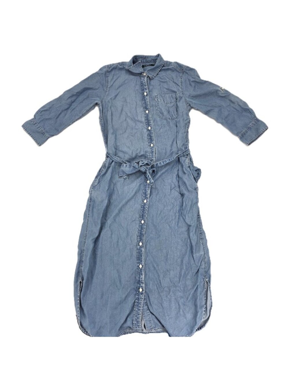 Ralph Lauren Shirt Dress Button-Up Womens 12 Blue Denim Belted Vintage Vtg Y2K